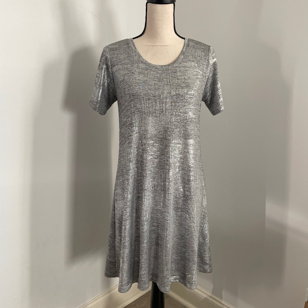 Silver Metallic‎ Pleated Dress sz Small Veronica Short Sleeve Indie Sleaze Party